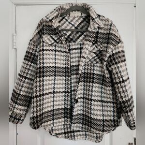 Black and Cream Plaid Teddy Jacket